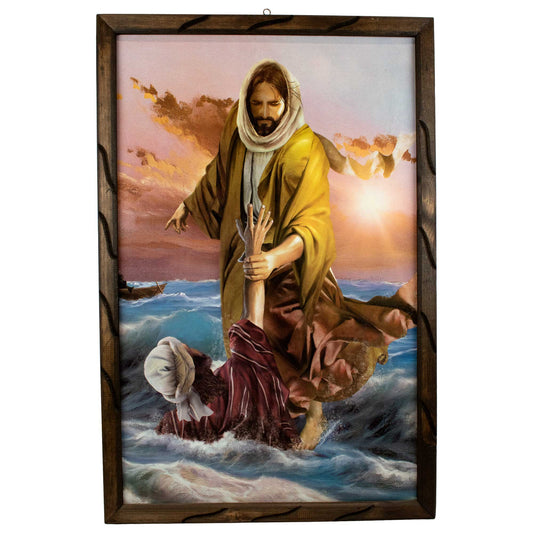Mrcjsales - Jesus and Peter, at Sea – Rustic Frame, Multiple Sizes, Mexican Art, Symbolizes Hope, Love, Strength. Perfect Home Decor & Unique Gift! image 0