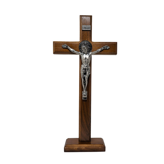 Mrcjsales - Saint Benedict Wooden Cross w/Base in Multiple Sizes. Beautifully Crafted Crucifix, Ideal for Various Occasions, Hang or Stand, image 0