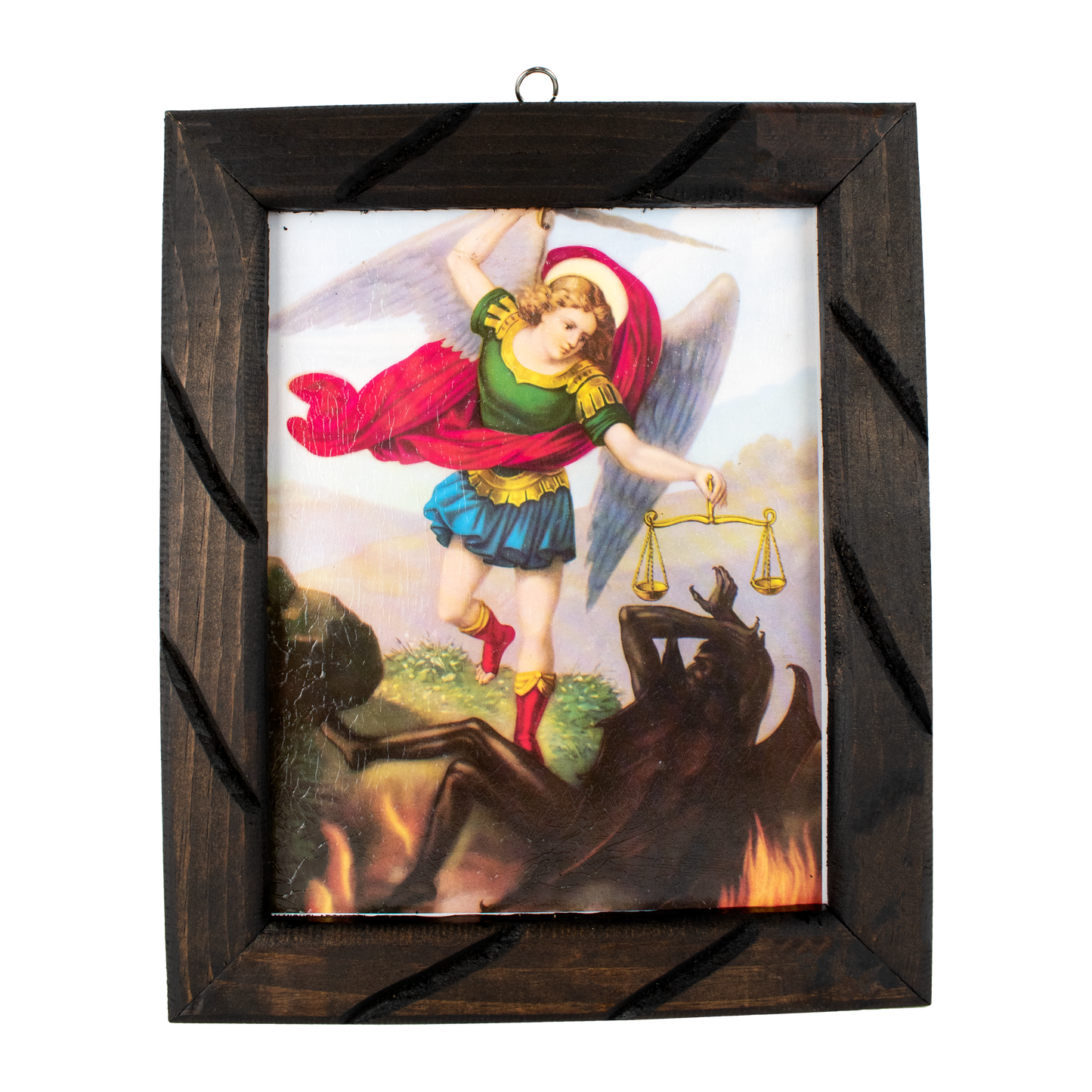 Mrcjsales: St. Michael Archangel Wooden Frame - Authentic Mexican Art. Ideal Gift Symbolizing Strength, Hope, Love, and Compassion. Multiple Sizes Available! - S | 12"x10" image