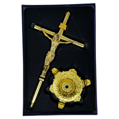 MrcjSales - Crucifix Gold | Removable Base | Metal Cross for Church Services, Home, Gifts | Multiple Sizes | High-Quality Religious Item image 2