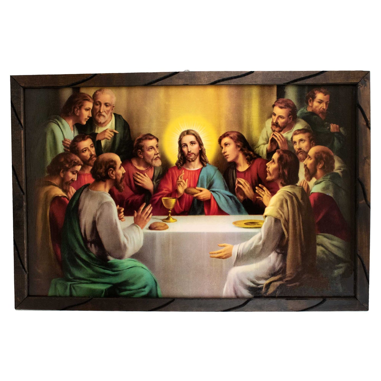 Mrcjsales - Last Supper - Rustic Frame, Ultima Cena, Unique Symbol of Hope & Love, Perfect Home Decor & Meaningful Gift in Multiple Sizes! - L | 36"x24" image