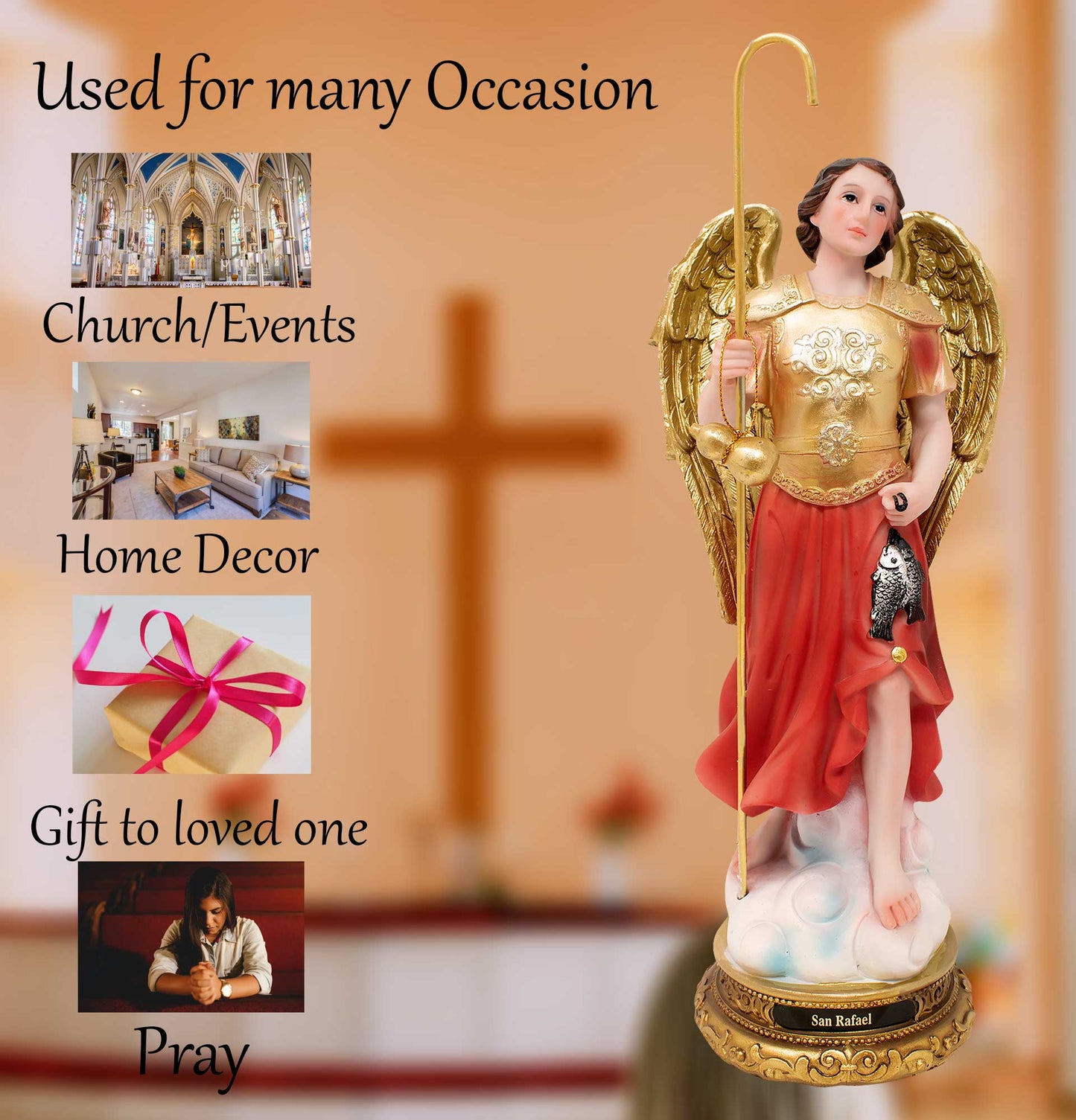 MrcjSales - Archangel St. Raphael Statue | Multiple Sizes | Resin Craftsmanship | Religious Home Decor image 4