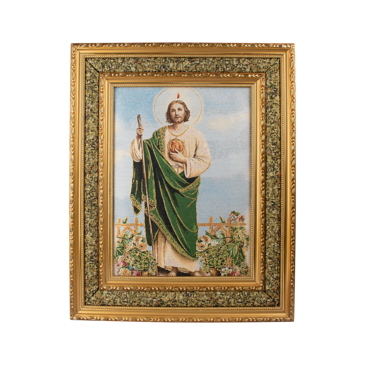 Mrcjsales: St. Judas | Cloth Frame | Elegant Double Frame | Religious Home Decor | Gift for Loved Ones | Spanish Name: San Judas - M | 17"x21" image