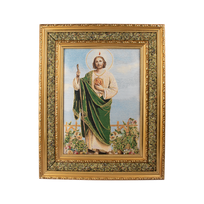 Mrcjsales: St. Judas | Cloth Frame | Elegant Double Frame | Religious Home Decor | Gift for Loved Ones | Spanish Name: San Judas - M | 17"x21" image