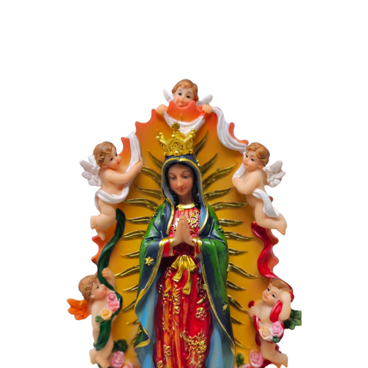 Our Lady of Guadalupe with Angels 12" Statue (Virgen de Guadalupe con Ángeles) - Resin, Vivid Colors, Detailed Catholic Art image 2