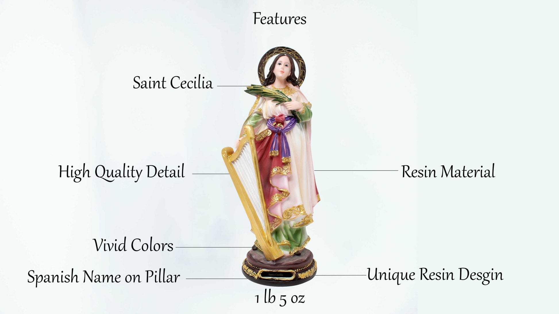 MrcjSales - Saint Cecilia - Resin Statue - Multiple Sizes | Catholic Church Decor, Gifts, Faithful Home Ornament image 3