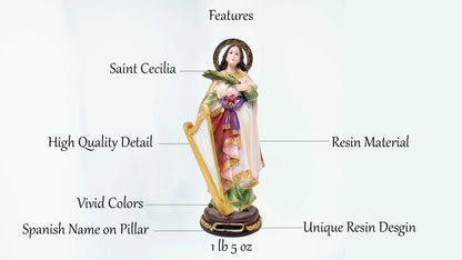 MrcjSales - Saint Cecilia - Resin Statue - Multiple Sizes | Catholic Church Decor, Gifts, Faithful Home Ornament image 3