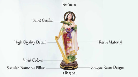MrcjSales - Saint Cecilia - Resin Statue - Multiple Sizes | Catholic Church Decor, Gifts, Faithful Home Ornament image 3
