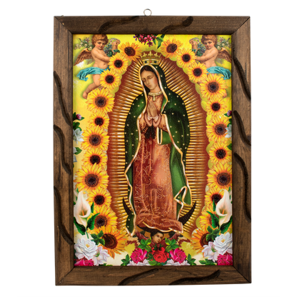 Lady of Guadalupe Sun Flower – Rustic Frame - Unique Design, Durable Craftsmanship, Perfect Gift - Virgen De Guadalupe Sun Flower image 3