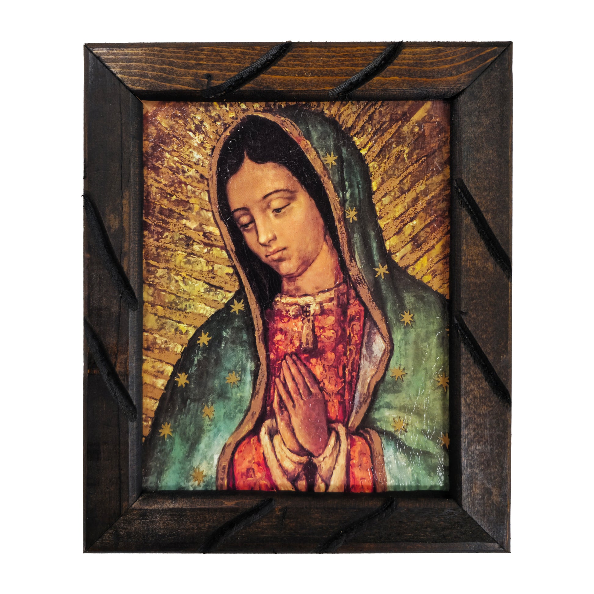 Lady of Guadalupe Mc – Rustic Frame - Mexican Art,Perfect Gift for Any Occasion, Expresses Hope, Love, and Compassion - Virgen De Guadalupe - S | 12"x10" image