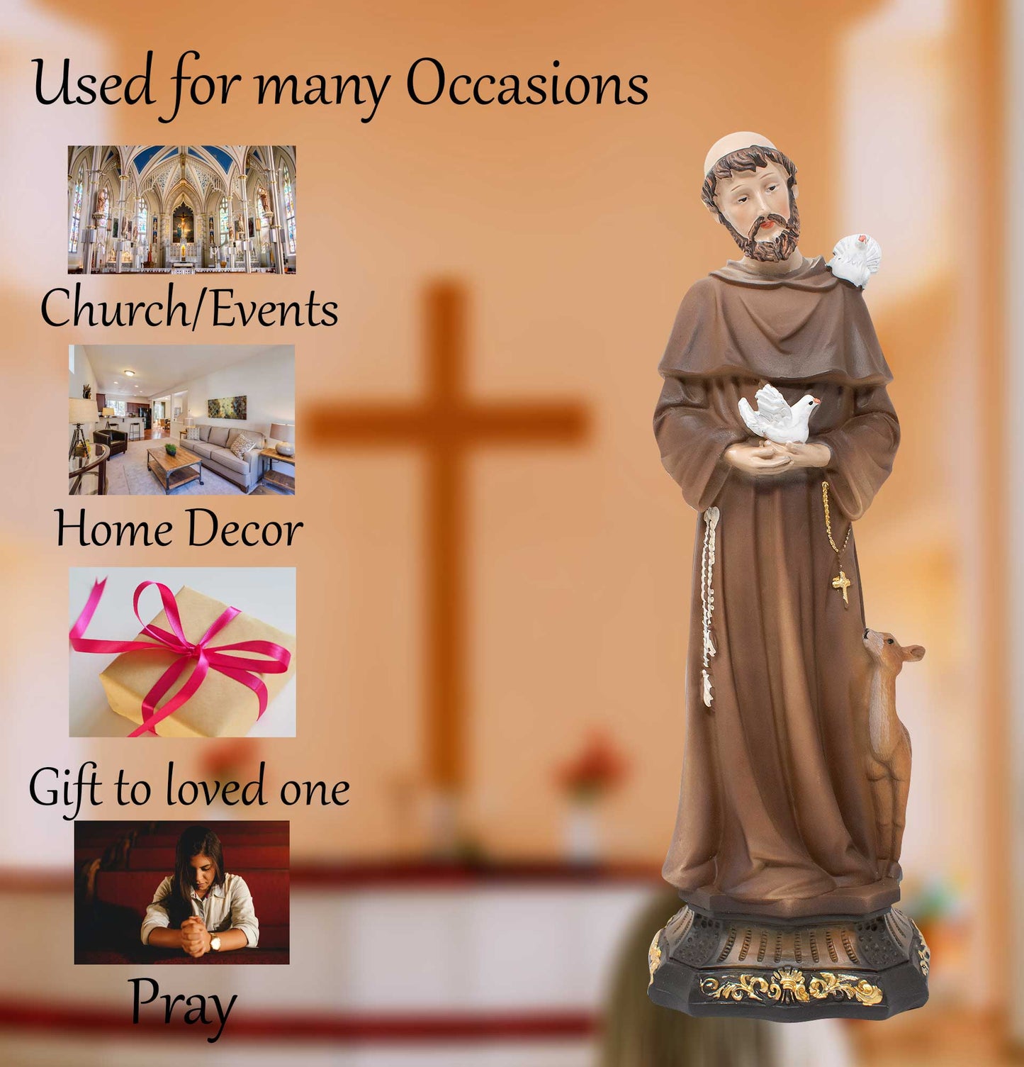 MrcjSales - San Francisco de Asis Resin Statues | Multiple Sizes | High-Quality Craftsmanship | Perfect for Church, Home Decor, Gifts image 4