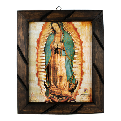 Lady of Guadalupe Rustic Frame – Unique Mexican Art. Spiritual Healing, Authentic Design, Perfect Home Decor. Ideal Gift with Meaning! - mrcjsales - S | 12"x10" image