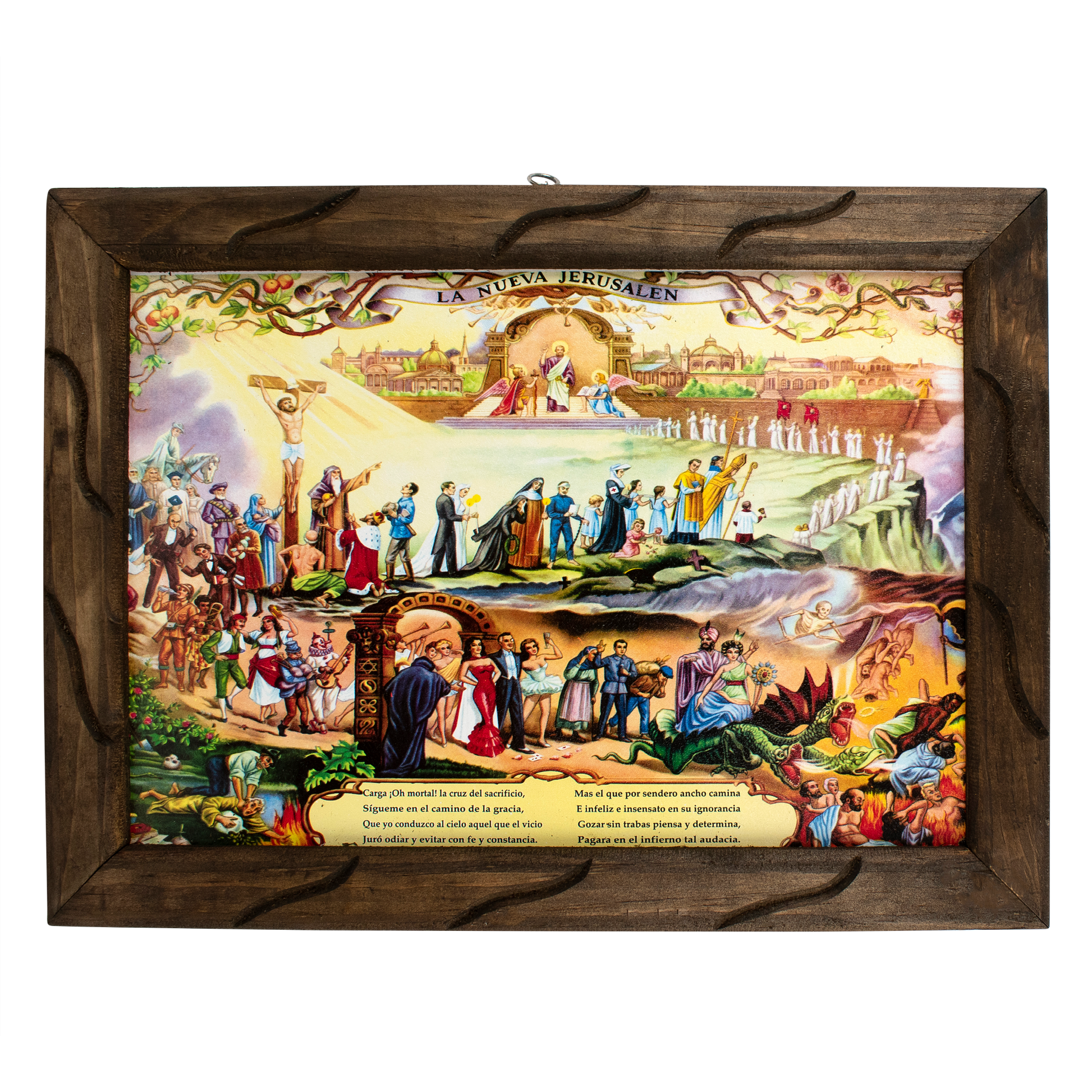 Mrcjsales - The New Jerusalem - Religious Art – Rustic Frame, Symbolizes Hope & Love, Mexican Design, Unique Home Decor & Meaningful Gift! - M | 18"x13" image