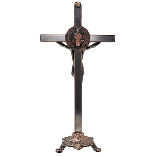 (mrcjsales -) Saint Benedict Crucifix w/Base – Silver/Bronze - Gift for Loved Ones - Built-In Medal - Multiple Sizes image 2