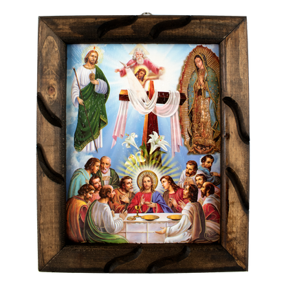 Mrcjsales - Holy Trio: Guadalupe, St. Judas, Last Supper – Rustic Frame, Religious Art, Hope, Love, Strength, Various Sizes Available! - S | 12"x10" image