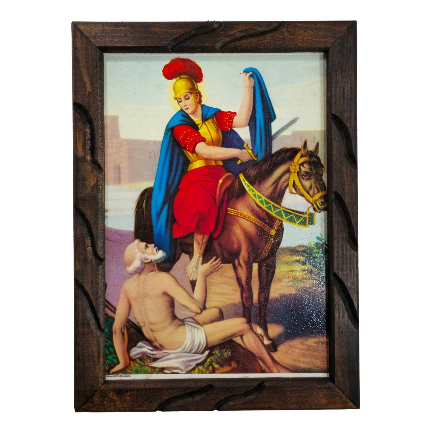 Mrcjsales: San Martin Caballero Wooden Frame - Mexican Art Unique Rustic Design. Multiple Sizes Available! Saint martin knight - M | 18"x13" image