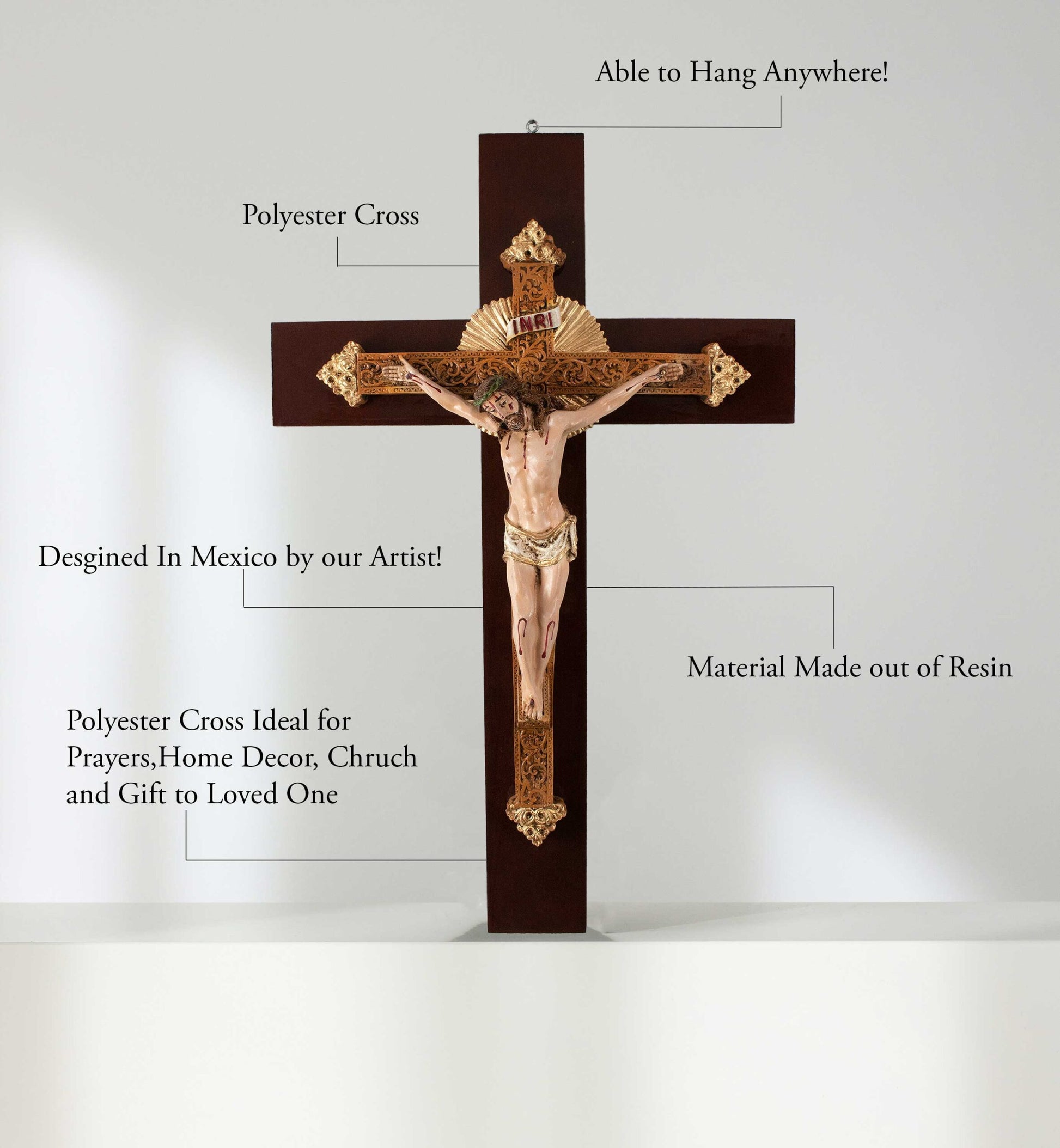 Mrcjsales: Jesus Christ Resplendor | Wooden Trunk Crucifix | Mexican Style | Faith Symbol | Polyester Resin Art | Various Sizes | Uplifting Beauty image 2