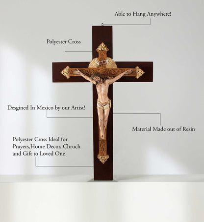 Mrcjsales: Jesus Christ Resplendor | Wooden Trunk Crucifix | Mexican Style | Faith Symbol | Polyester Resin Art | Various Sizes | Uplifting Beauty image 2