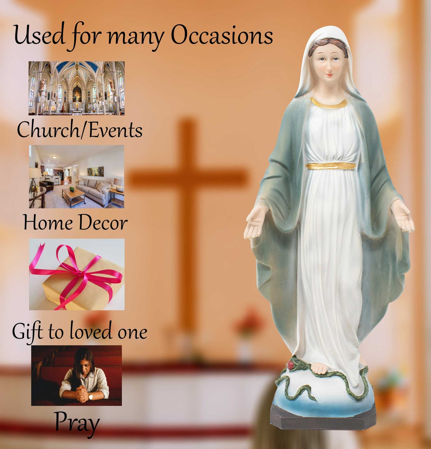 MrcjSales - Miraculous Virgin Resin Statues | Virgen Milagrosa | Multiple Sizes | High-Quality Craftsmanship | Ideal for Church, Home Decor, Gifts image 4