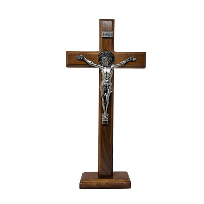 Mrcjsales - Saint Benedict Wooden Cross w/Base in Multiple Sizes. Beautifully Crafted Crucifix, Ideal for Various Occasions, Hang or Stand, - L x 16" inches image