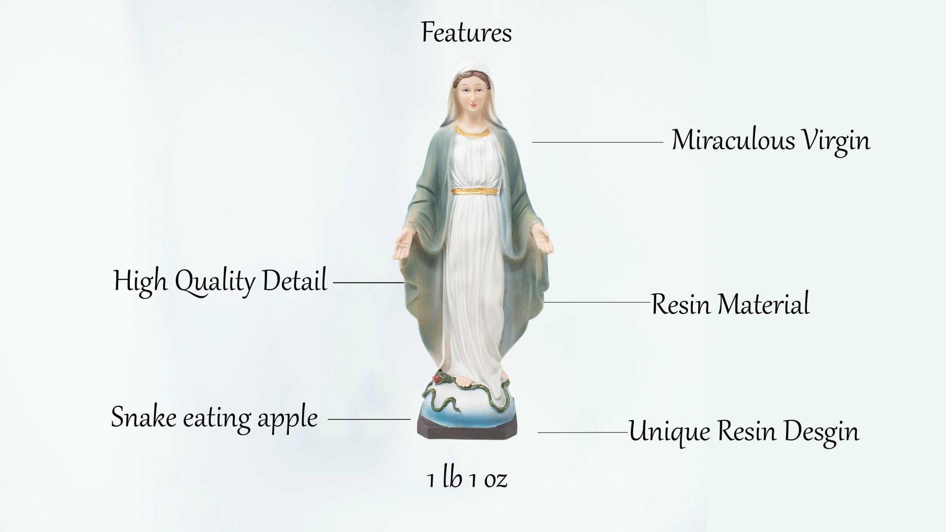 MrcjSales - Miraculous Virgin Resin Statues | Virgen Milagrosa | Multiple Sizes | High-Quality Craftsmanship | Ideal for Church, Home Decor, Gifts image 2