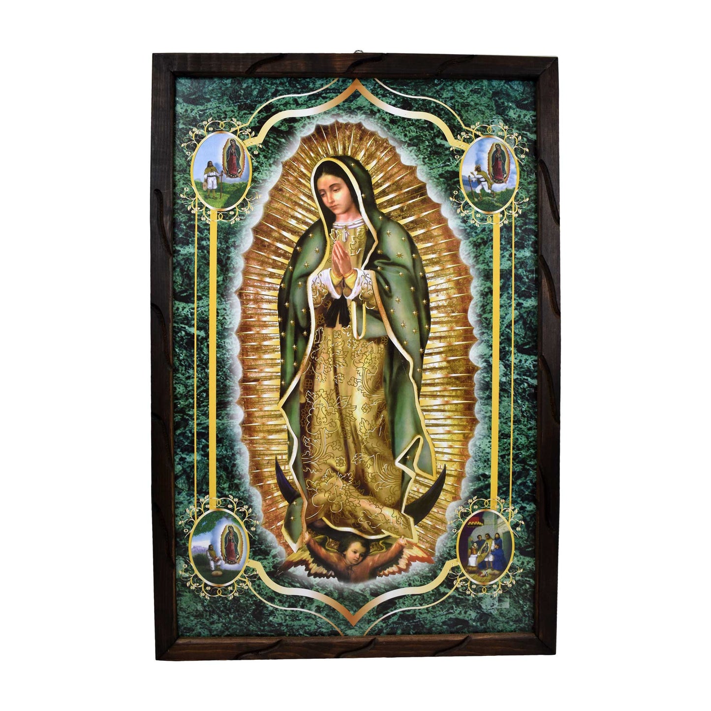 Mrcjsales - Sacred Lady of Guadalupe Green – Rustic Frame, Home Decor, Hope, Love, Strength, Dignity & Compassion. Various Sizes! - L | 36"x24" image