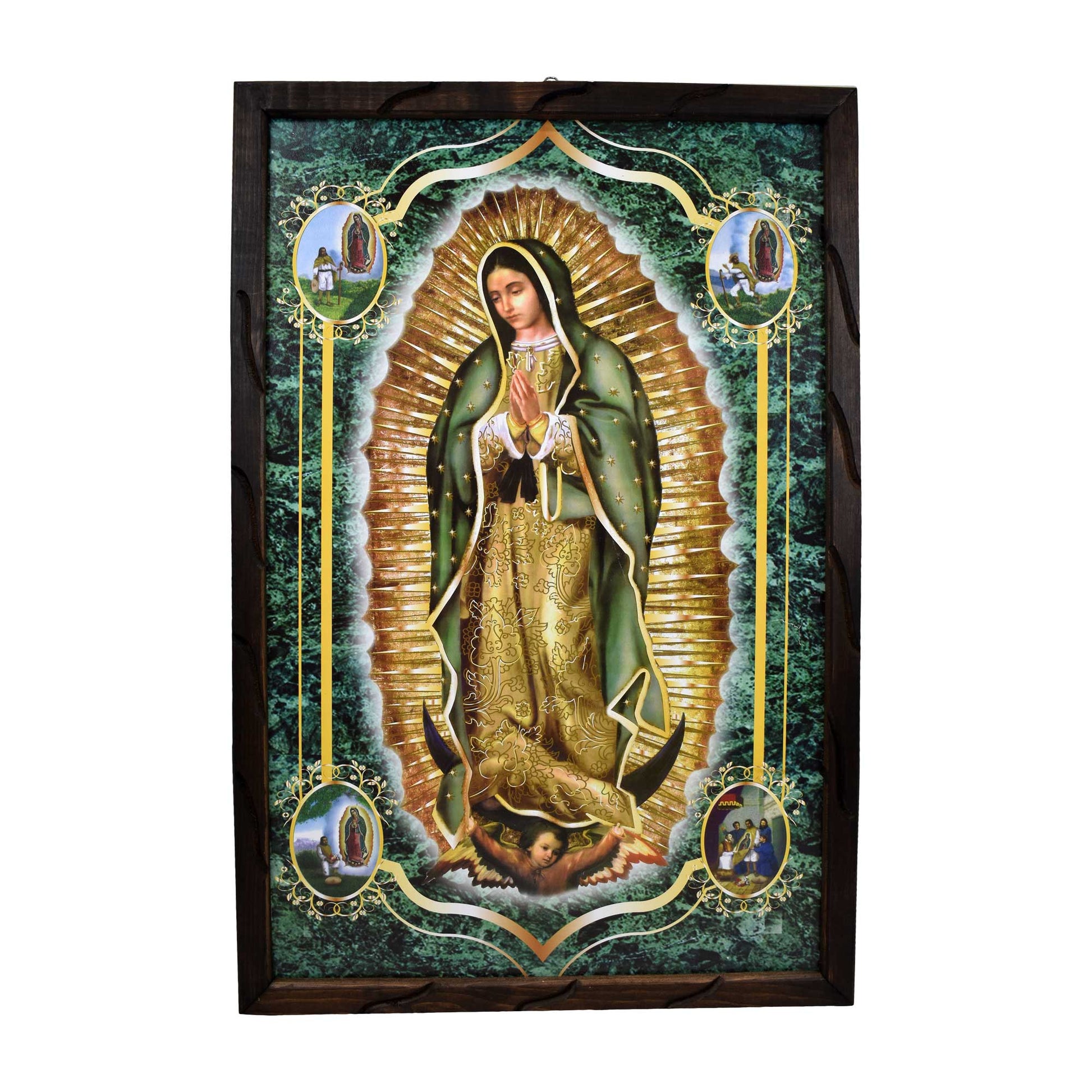 Mrcjsales - Sacred Lady of Guadalupe Green – Rustic Frame, Home Decor, Hope, Love, Strength, Dignity & Compassion. Various Sizes! - L | 36"x24" image