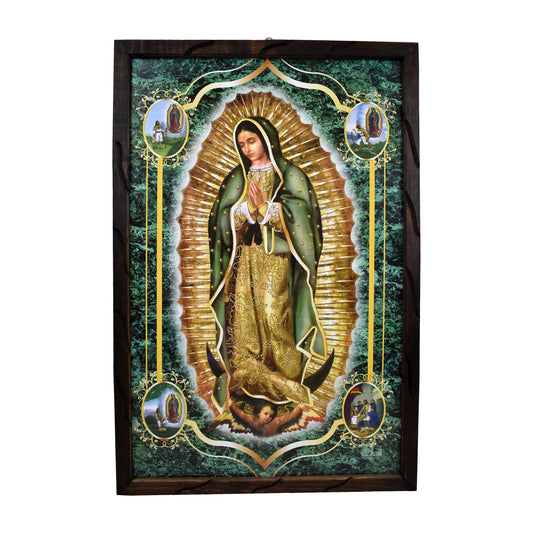 Mrcjsales - Sacred Lady of Guadalupe Green – Rustic Frame, Home Decor, Hope, Love, Strength, Dignity & Compassion. Various Sizes! - L | 36"x24" image