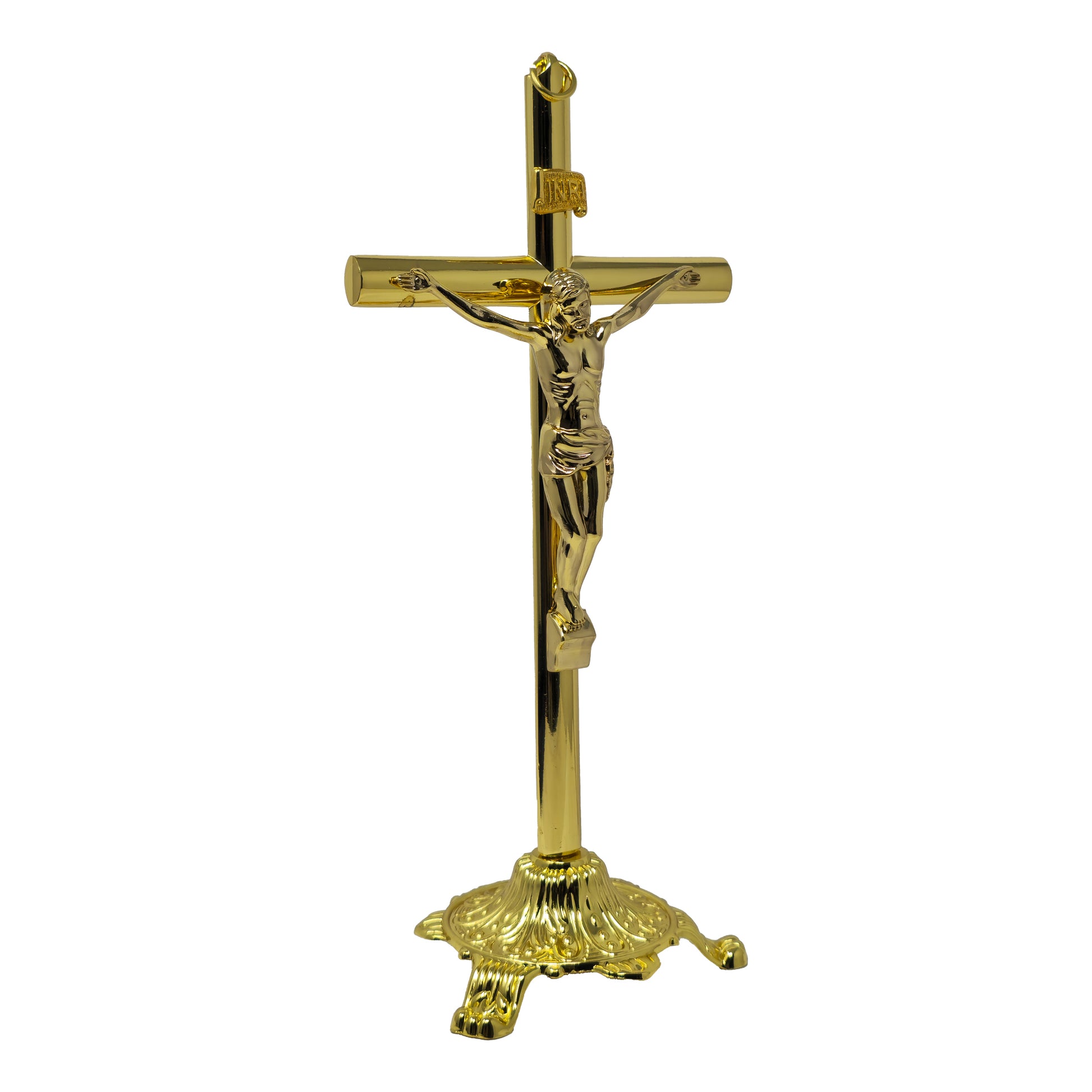 MrcjSales - Crucifix Gold | Removable Base | Metal Cross for Church Services, Home, Gifts | Multiple Sizes | High-Quality Religious Item image 1