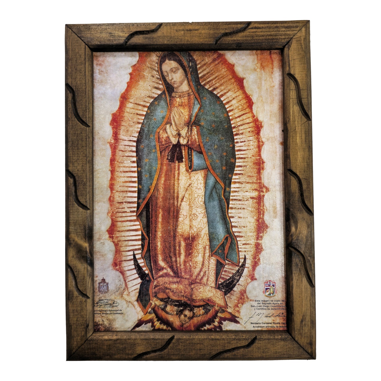 Lady of Guadalupe Rustic Frame – Unique Mexican Art. Spiritual Healing, Authentic Design, Perfect Home Decor. Ideal Gift with Meaning! - mrcjsales - M | 18"x13" image