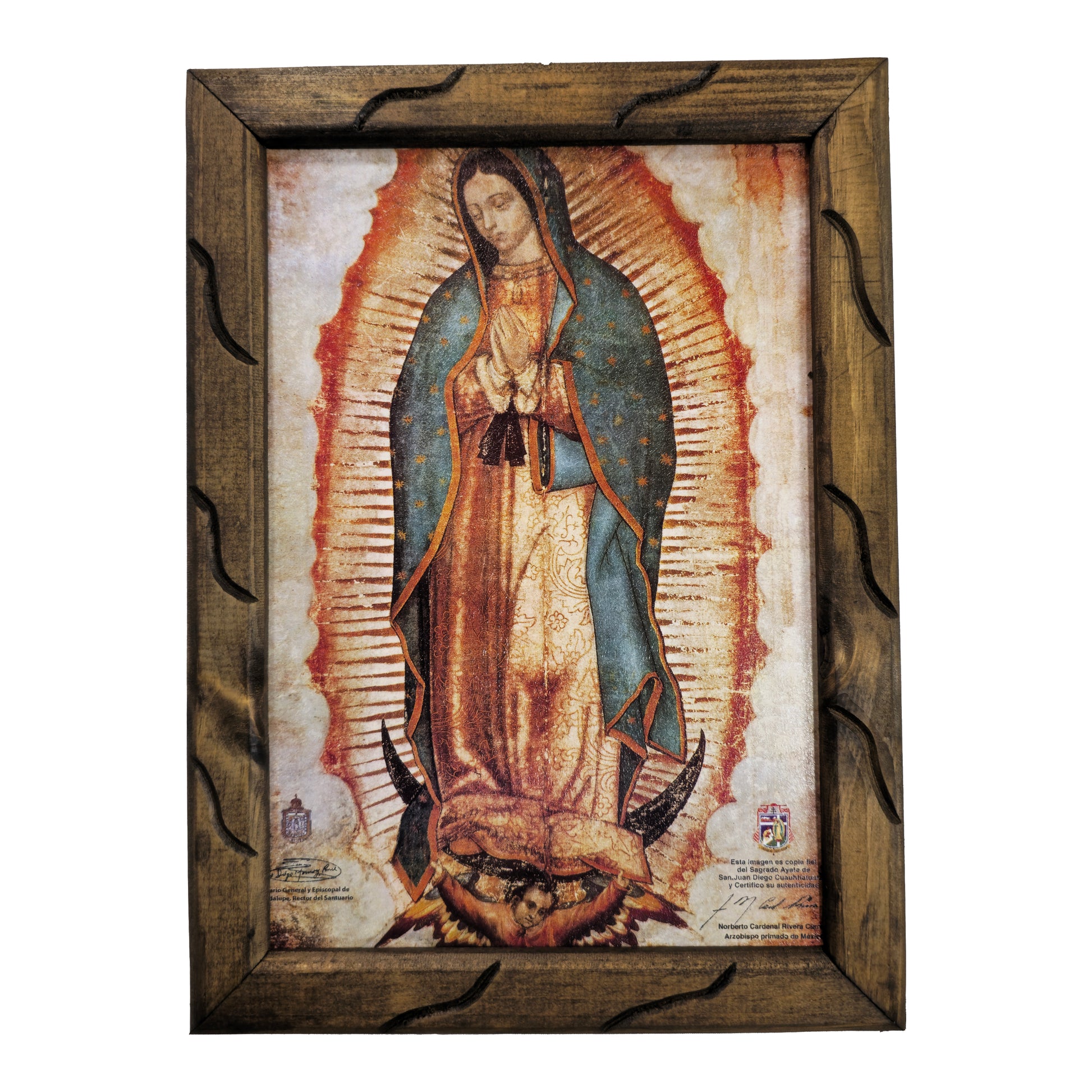 Lady of Guadalupe Rustic Frame – Unique Mexican Art. Spiritual Healing, Authentic Design, Perfect Home Decor. Ideal Gift with Meaning! - mrcjsales - M | 18"x13" image