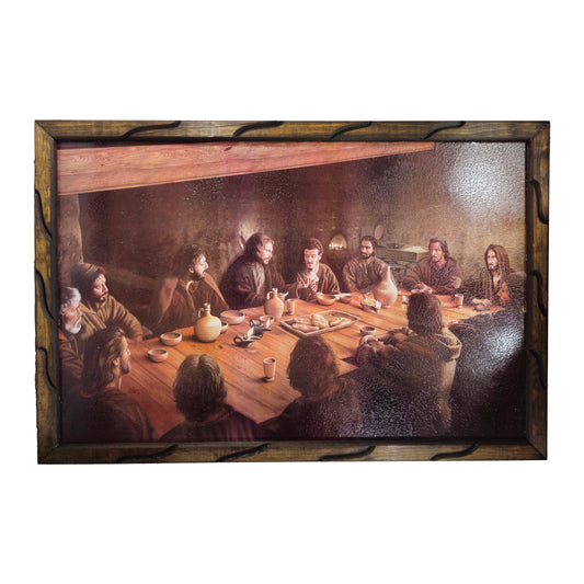 Last Supper Painting Ultima Cena Rustic Frame for Home Decor Church Gift Option Vintage Design Available in 24x36 13x18 10x12 Inches by mrcjsales - L | 36"x24" image