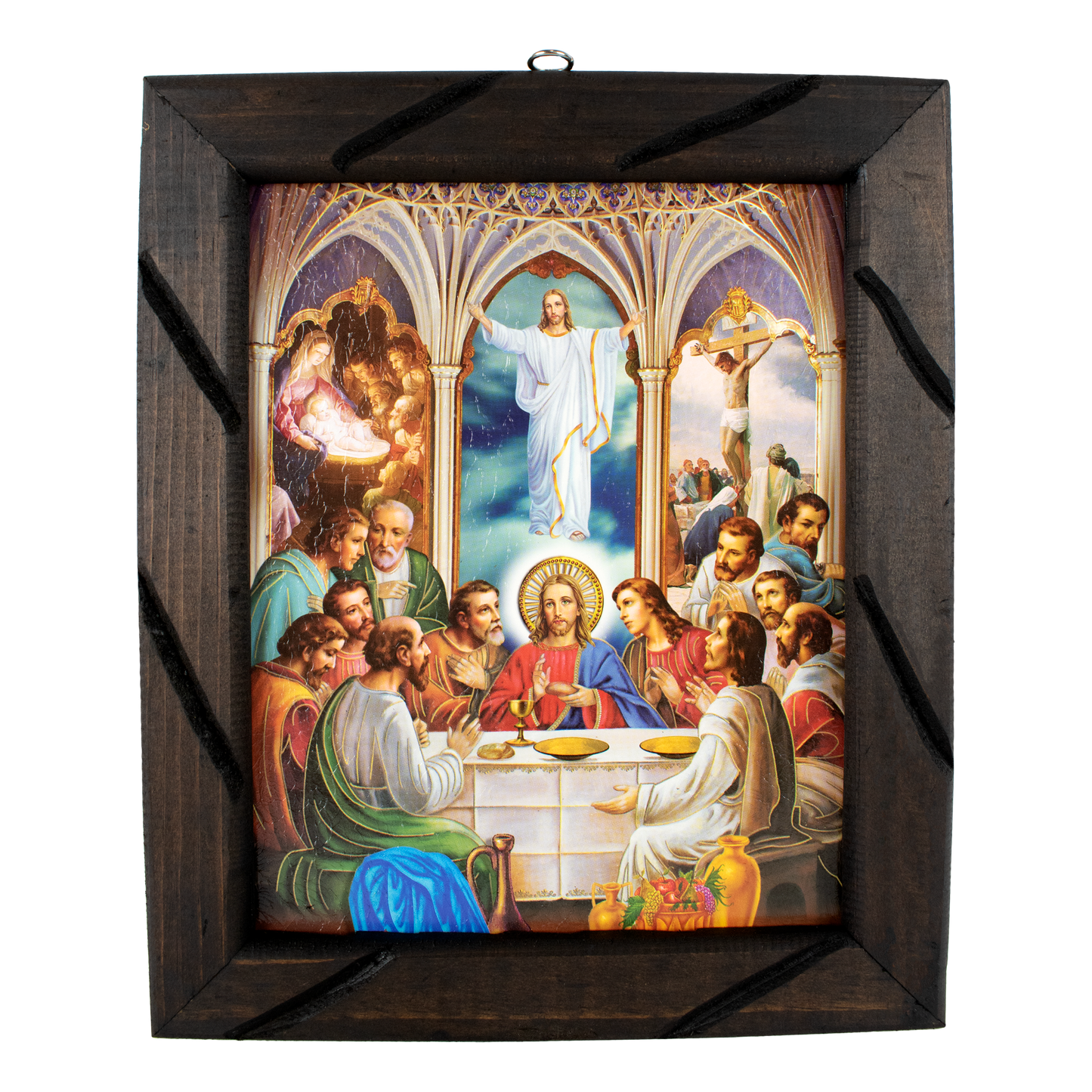 Mrcjsales - Sacred Last Supper – Rustic Frame, Symbolic Mexican Art, Perfect Home Decor & Thoughtful Gift for Spiritual Significance. - S | 12"x10" image