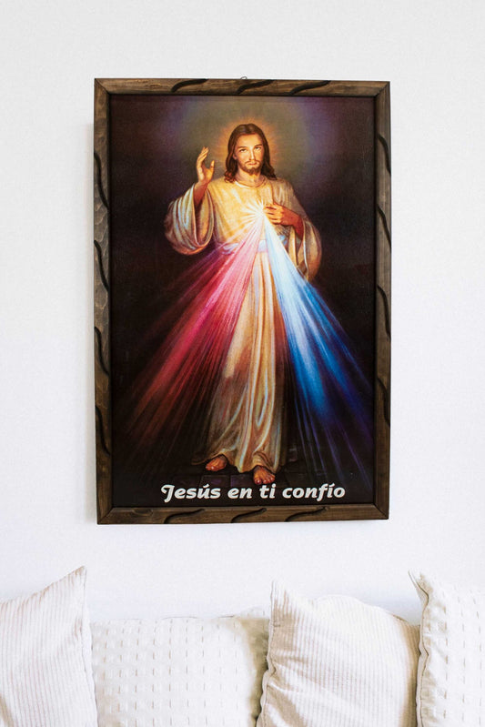 Mrcjsales - Graceful Redemption – Rustic Frame, Divine Mercy Icon, Spiritual Décor for Home, Unique Gift with Symbolic Meaning. image 1
