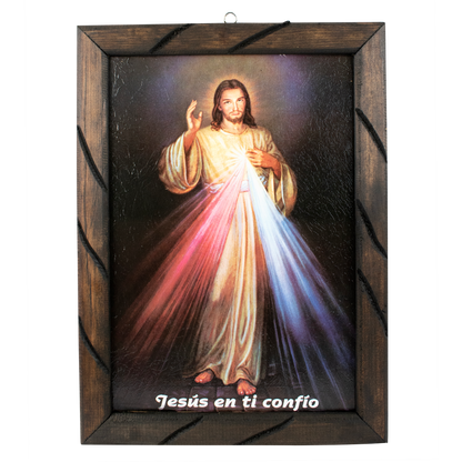 Mrcjsales - Graceful Redemption – Rustic Frame, Divine Mercy Icon, Spiritual Décor for Home, Unique Gift with Symbolic Meaning. - M | 18"x13" image