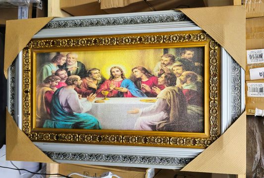 Last Supper Picture Frame - Ultima cena Caudro Silver and Gold Resin Frame with Canvas Paint, Vivid Multi-Color, Durable and Elegant Design - Home Decor, Room Decor, Wall Decor for Catholics and Christians by mrcjsales image 0