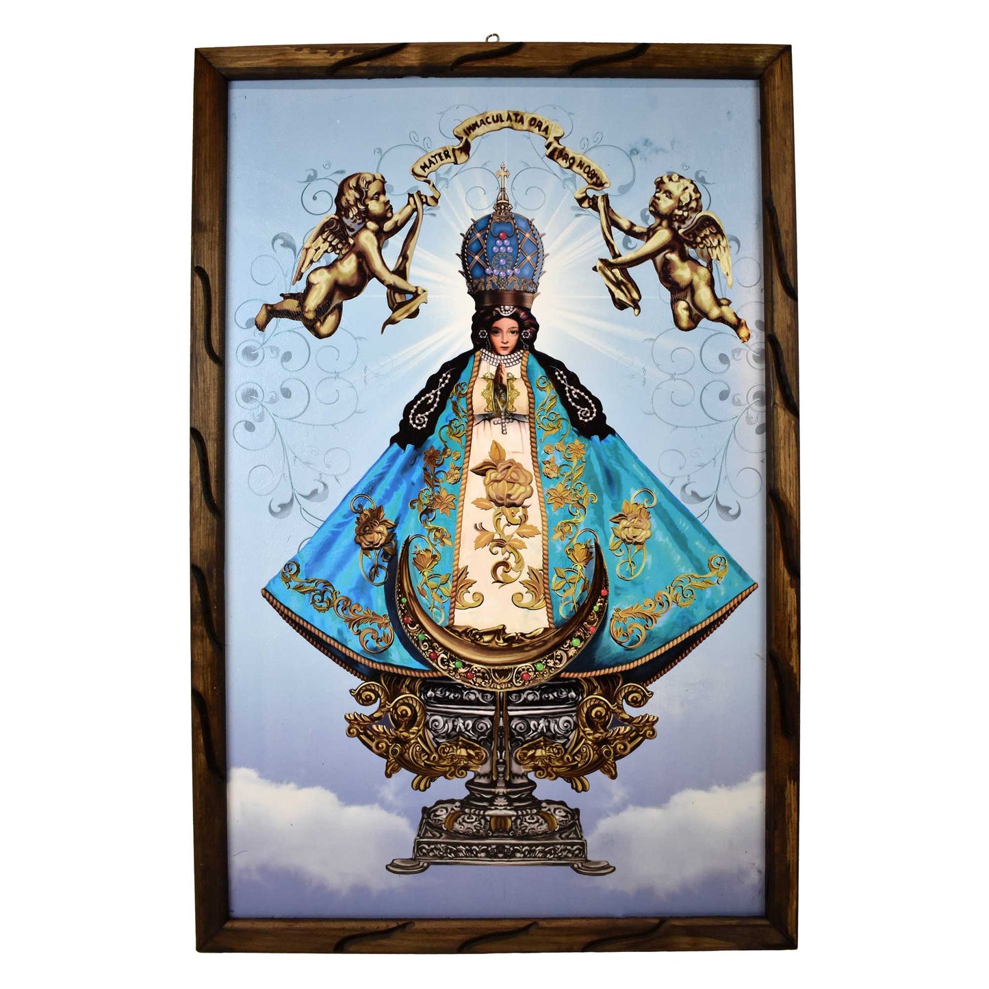 Mrcjsales - Our Lady of Saint John of the Lakes – Rustic Frame, Multiple Sizes, Mexican Art, Symbolizes Hope, Love, Strength. Perfect Home Decor image 0