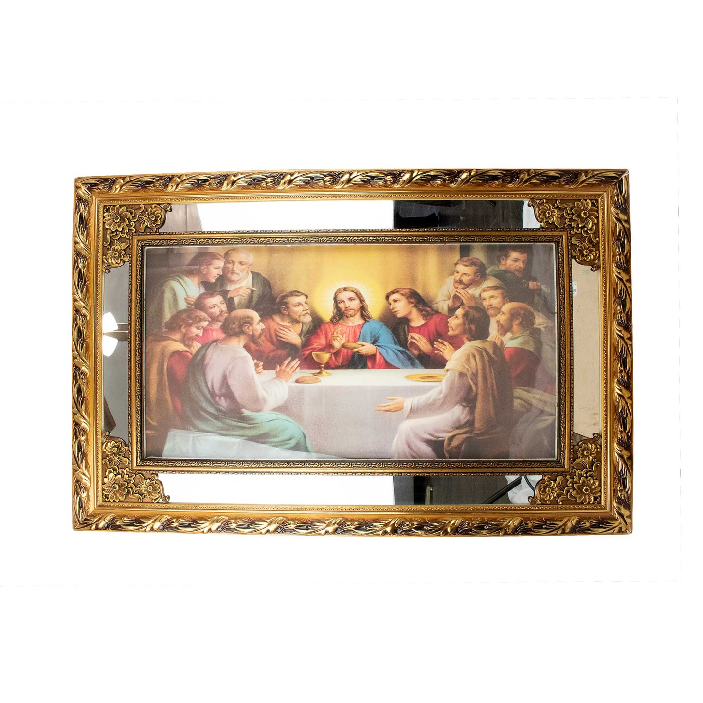 MrcjSales - Last Supper Original - Glass | Led Light Frame | Gold Double Frame | Very Detailed | Sizes 41"x26", 47"x24", 58"x28" | Suitable for Church, Events, Gifts - Small - 41"x26" Inches image