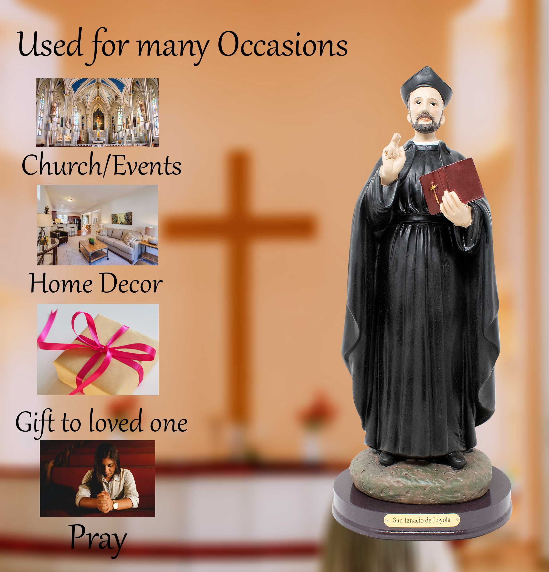 Saint Ignatius Loyola Resin Statue | Multiple Sizes | Realistic Appearance | Church Services, Home Decor, Gifts | San Ignacio Loyola Engraved | Faithful Symbol image 4
