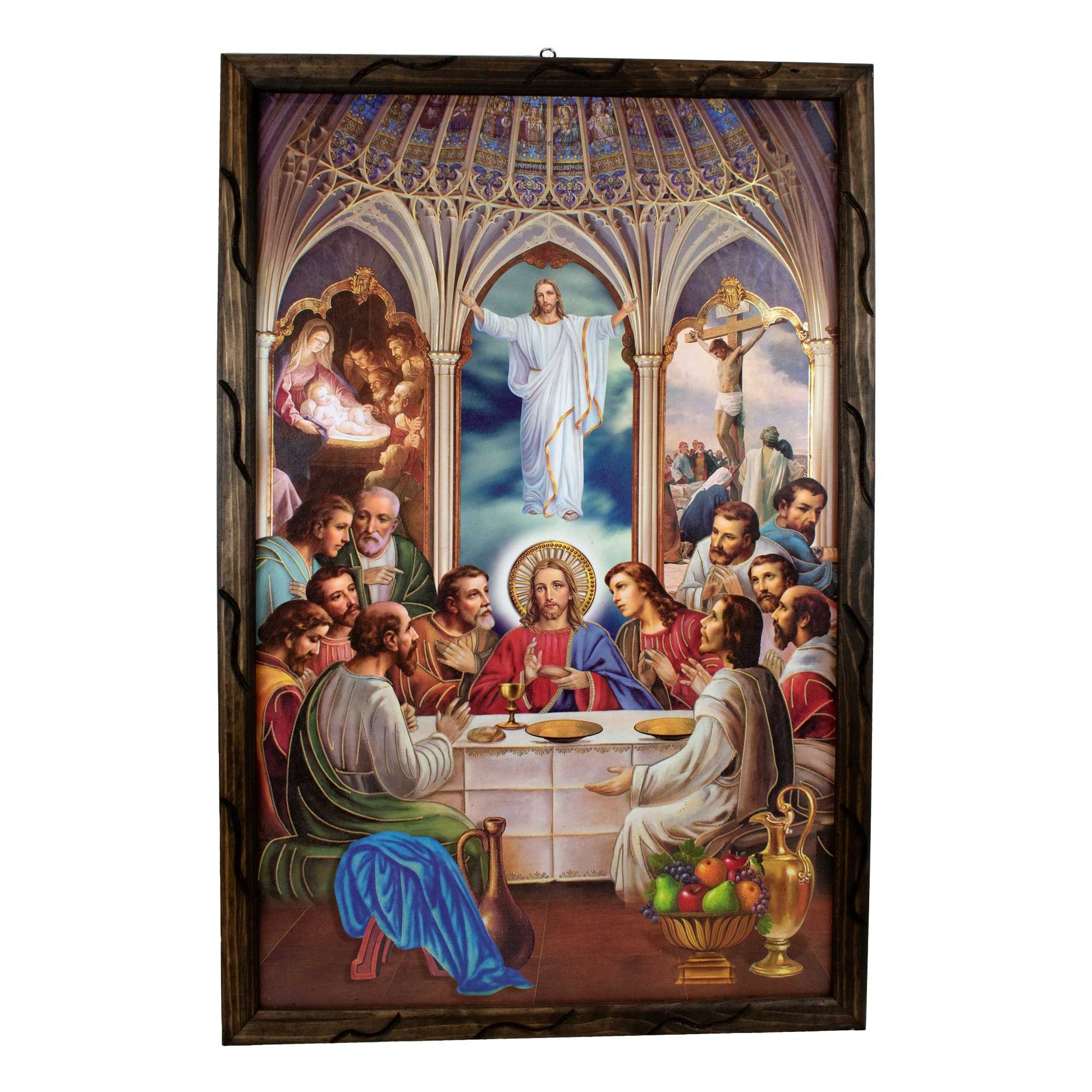 Mrcjsales - Sacred Last Supper – Rustic Frame, Symbolic Mexican Art, Perfect Home Decor & Thoughtful Gift for Spiritual Significance. - L | 36"x24" image