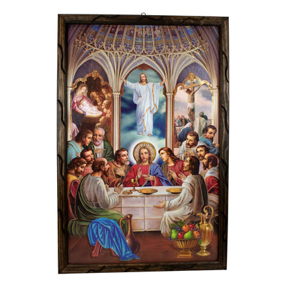 Mrcjsales - Sacred Last Supper – Rustic Frame, Symbolic Mexican Art, Perfect Home Decor & Thoughtful Gift for Spiritual Significance. - L | 36"x24" image