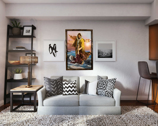 Mrcjsales - Jesus and Peter, at Sea – Rustic Frame, Multiple Sizes, Mexican Art, Symbolizes Hope, Love, Strength. Perfect Home Decor & Unique Gift! image 1