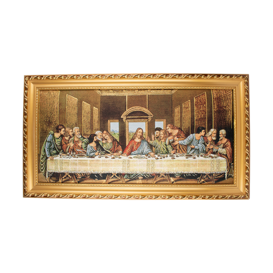 Mrcjsales: Last Supper Cloth Frame | Religious Icon on Woven Cloth | Elegant Double Frame | Perfect Gift for Religious Occasions | Ready to Hang image 0