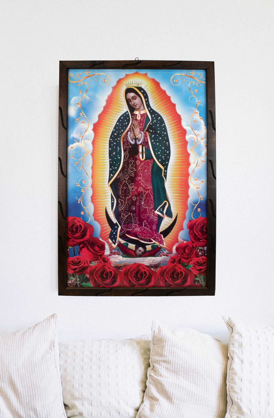 Lady of Guadalupe Red Rose – Rustic Frame - Perfect Gift for Any Occasion, Expresses Hope, Love, and Compassion - Virgen De Guadalupe Red Roses image 2