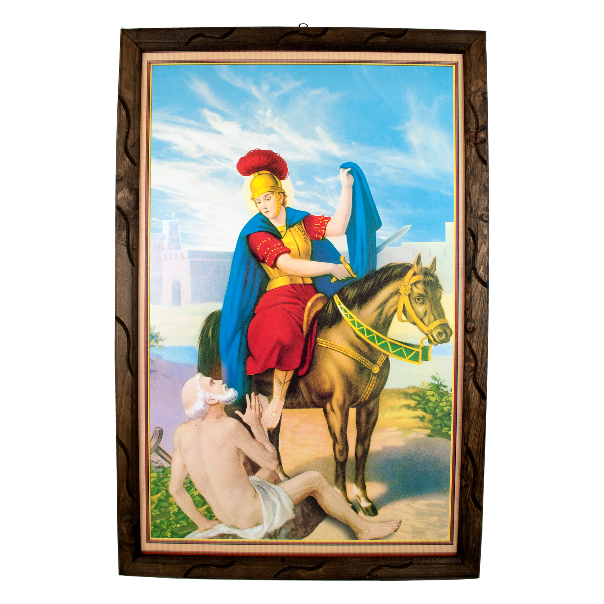 Mrcjsales: San Martin Caballero Wooden Frame - Mexican Art Unique Rustic Design. Multiple Sizes Available! Saint martin knight - L | 36"x24" image