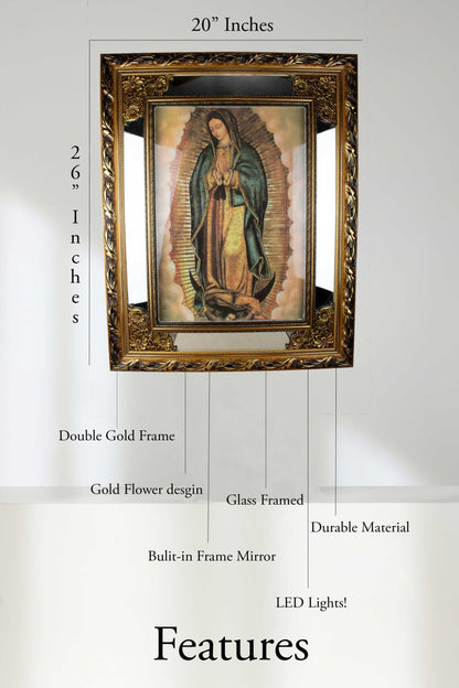 MrcjSales - Our Lady of Guadalupe Original - Glass | Led Light Frame | Gold/Glass Double Frame | Multiple Sizes | Built-in LED Lights image 4