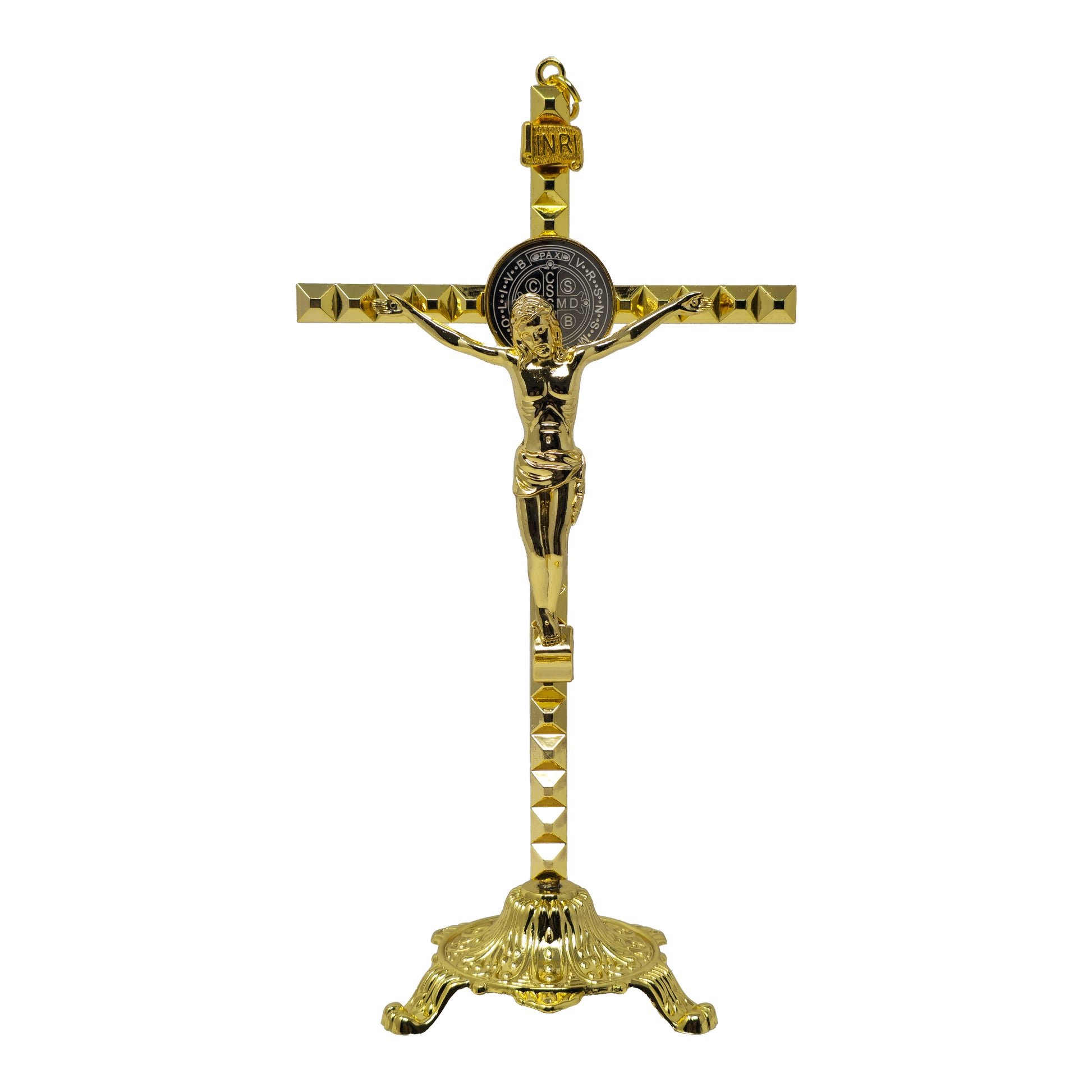 MrcjSales - Saint Benedict Cruz Gold | Base | High-Quality Metal Crucifix | Removable Base | Multiple Sizes | Ideal for Church Services and Gifts image 0