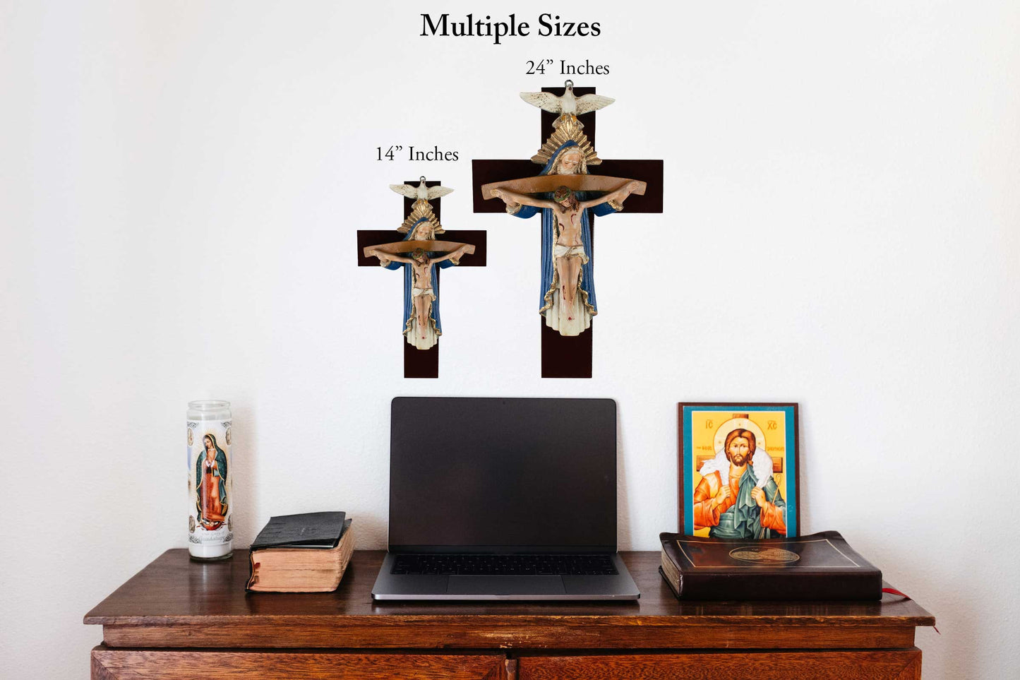 Mrcjsales: Holy Trinity Blue Crucifix | Santísima Trinidad Cruz | Polyester & Resin | Made in Mexico | Ideal Christian Gift! image 3