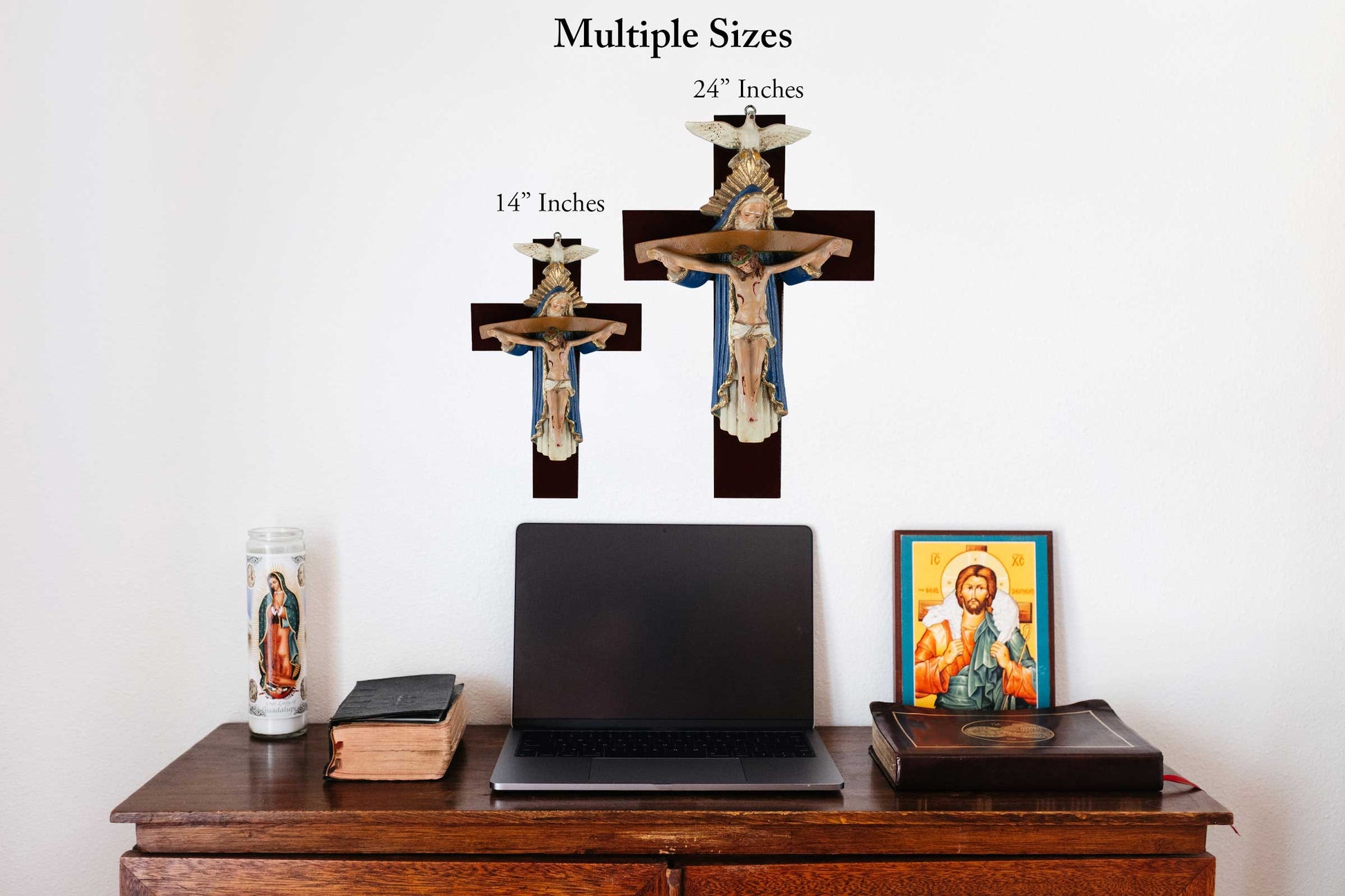 Mrcjsales: Holy Trinity Blue Crucifix | Santísima Trinidad Cruz | Polyester & Resin | Made in Mexico | Ideal Christian Gift! image 3