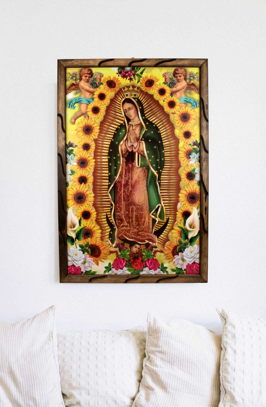 Lady of Guadalupe Sun Flower – Rustic Frame - Unique Design, Durable Craftsmanship, Perfect Gift - Virgen De Guadalupe Sun Flower image 2